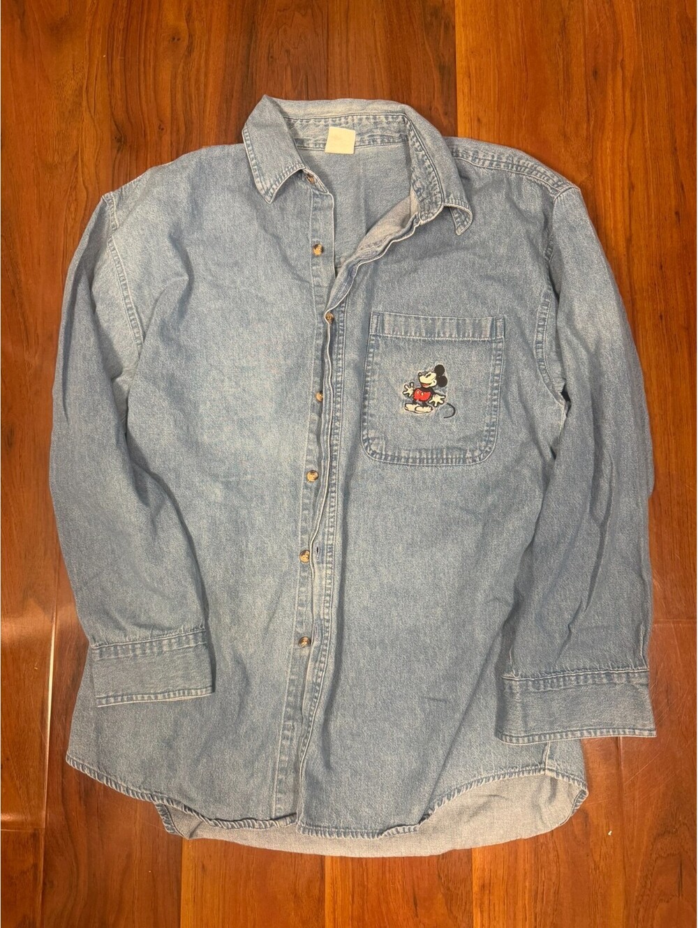 Vintage 90s Disney Promotional Mickey Mouse Embroidered Blue Denim Shirt SZ XL